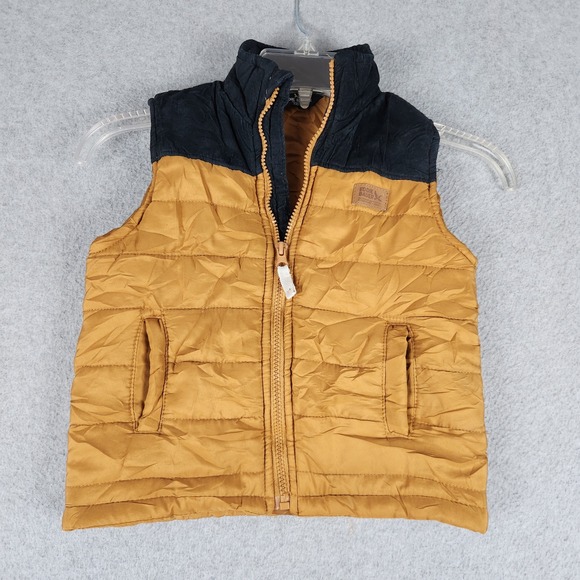 Eddie Bauer Other - Eddie Bauer Puffer Vest Kids 4T Yellow Navy Blue Colorblock Corduroy Yoke Zip Up